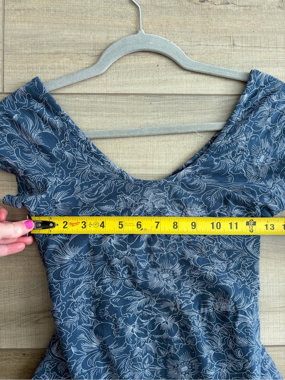 Pact Organic Fit & Flare Crossover Back Cap Sleeve Blue Floral Bouquet Blooms S - Picture 7 of 9
